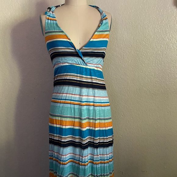 Michael Stars Halter Multi Color Striped Cotton Maxi Summer Dress - Picture 2 of 12